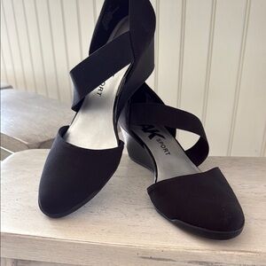 Anne Klein Black Espadrille Shoes with Crisscross Straps